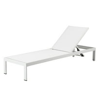 Edie 76 Inch Outdoor Adjustable Chaise Lounger, Metal, White Textilene - Saltoro Sherpi
