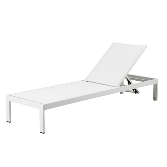 Edie 76 Inch Outdoor Adjustable Chaise Lounger, Metal, White Textilene - Saltoro Sherpi