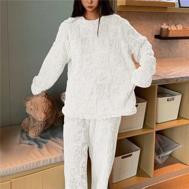 Conjunto de pijamas de dibujos animados Kawaii para Mujer, ropa de dormir de franela cálida, ropa de dormir para niña, trajes de noche, ropa de casa, Otoño e Invierno