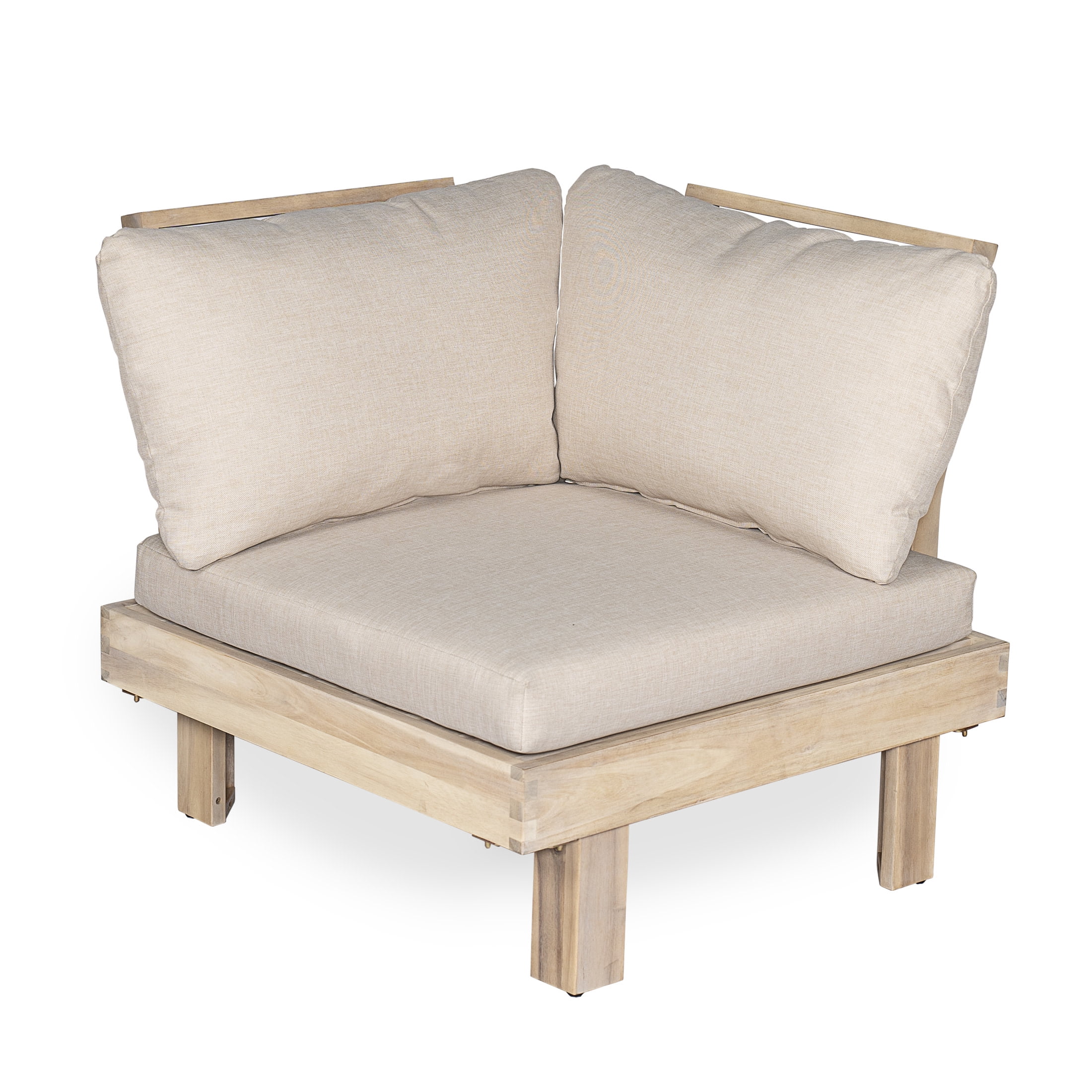 Christopher Knight Home 4-Piece Outdoor Conversation Sectional Set, Wood Frame with Cushions, Light White+Sand