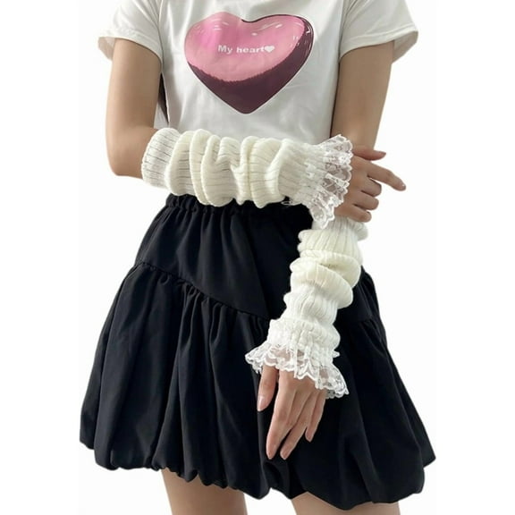 YooGuoGuo Cute Y2K Lace Arm Warmers Kawaii Half Finger Adorable Accesspties for Teen Girl Glove Gyaru Arm Sleeve Harajuku