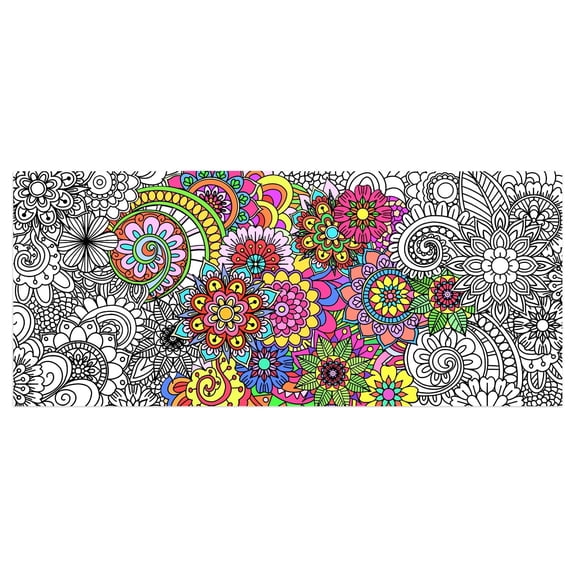 Giant Coloring Poster, Large Wall-Sized Coloring Tablecloth, Floral Pattern Tablecloth, Suitable for Boys and Girls, DIY Craft Class Group Activity (55.1 inches × 23.6 inches)