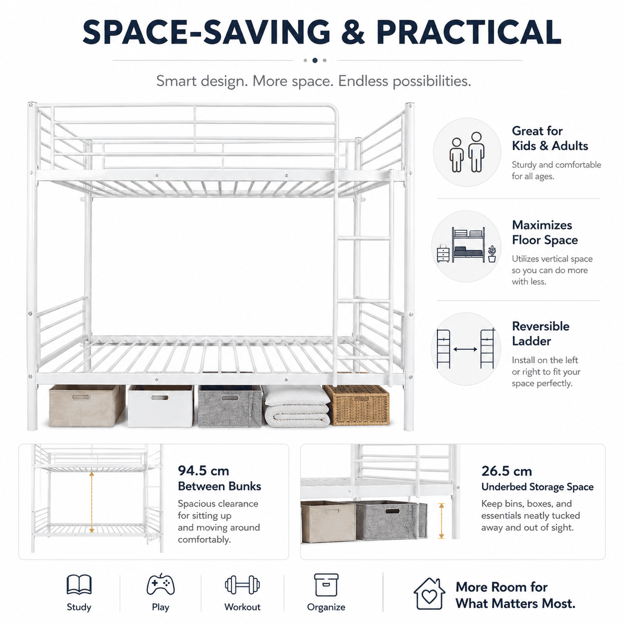 Alvantor Metal Bunk Bed,Twin Over Twin Heavy Duty Bed Frame with Safety Guard Rails & Flat Ladder for Kids Teens Adults