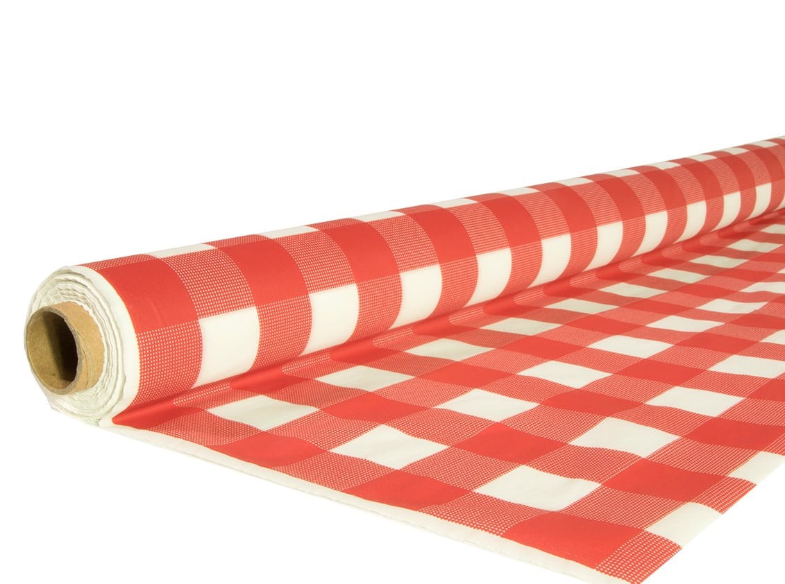 Exquisite 40 in X 100 ft Plastic Red Gingham Tablecloth Roll 