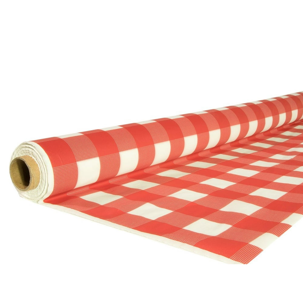 Exquisite 40 in X 100 ft Plastic Red Gingham Tablecloth