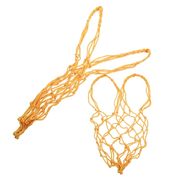 OATIPHO 2Pcs Yellow Nylon Hanging Hay Bag for Livestock Vegetable Feeding and Easy Cleaning