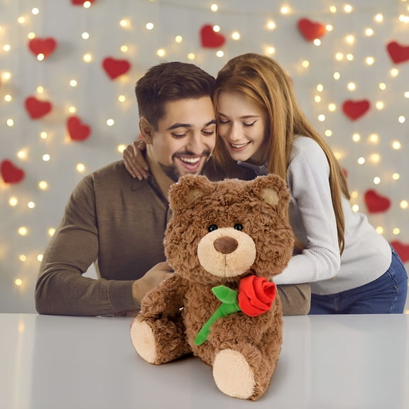 CYFW Valentine Rose Bear Stuffed Animals Cute Plushies For Girls Gift Bundle Brown Bear