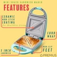 thumbnail image 2 of PREMIUS Ceramic Non-Stick Mini Snack Sandwich Maker, Turquoise, 5x4.4 Inch Mold, 2 of 6