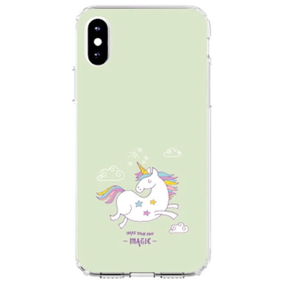 DistinctInk Clear Shockproof Hybrid Case for iPhone XS Max (6.5" Screen) - TPU Bumper, Acrylic Back, Tempered Glass Screen Protector - Unicorn - Make Your Own Magic