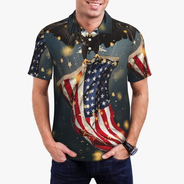 Balery North American Bald Eagle1 Camisa Polo de Hombre con Estampado, de Manga Corta y Tejido Medio, Camisa Tipo Golf Polo-4X-Large