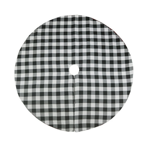 Yeacher Christmas Tree Skirt Black & White Plaid Non-woven Fabric Tree Xmas Ornaments for Christmas