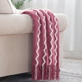 thumbnail image 4 of Bourina Fluffy Chenille Knitted Fringe Throw Blanket, Lightweight Soft Cozy Bed Sofa Chair Blanket, Rose Wine, 50" x 60", 4 of 8