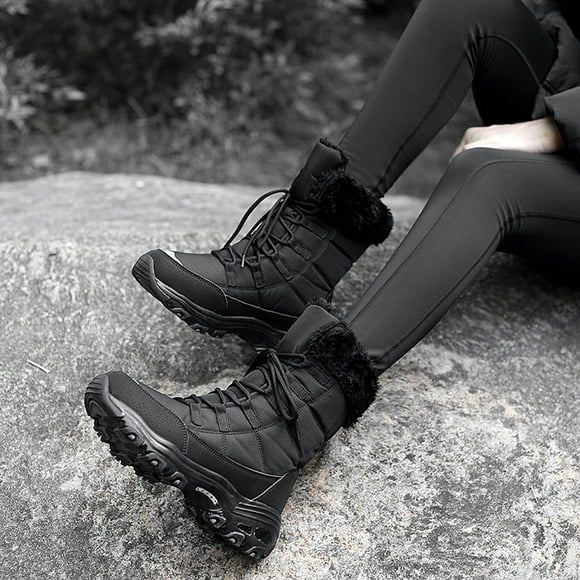 LSLJS Womens Snow Boots Winter Plus Cotton Thick-Soled Sponge Cake Boots Mid Calf Warm Lightweight Comfortable Walking Hiking Booties