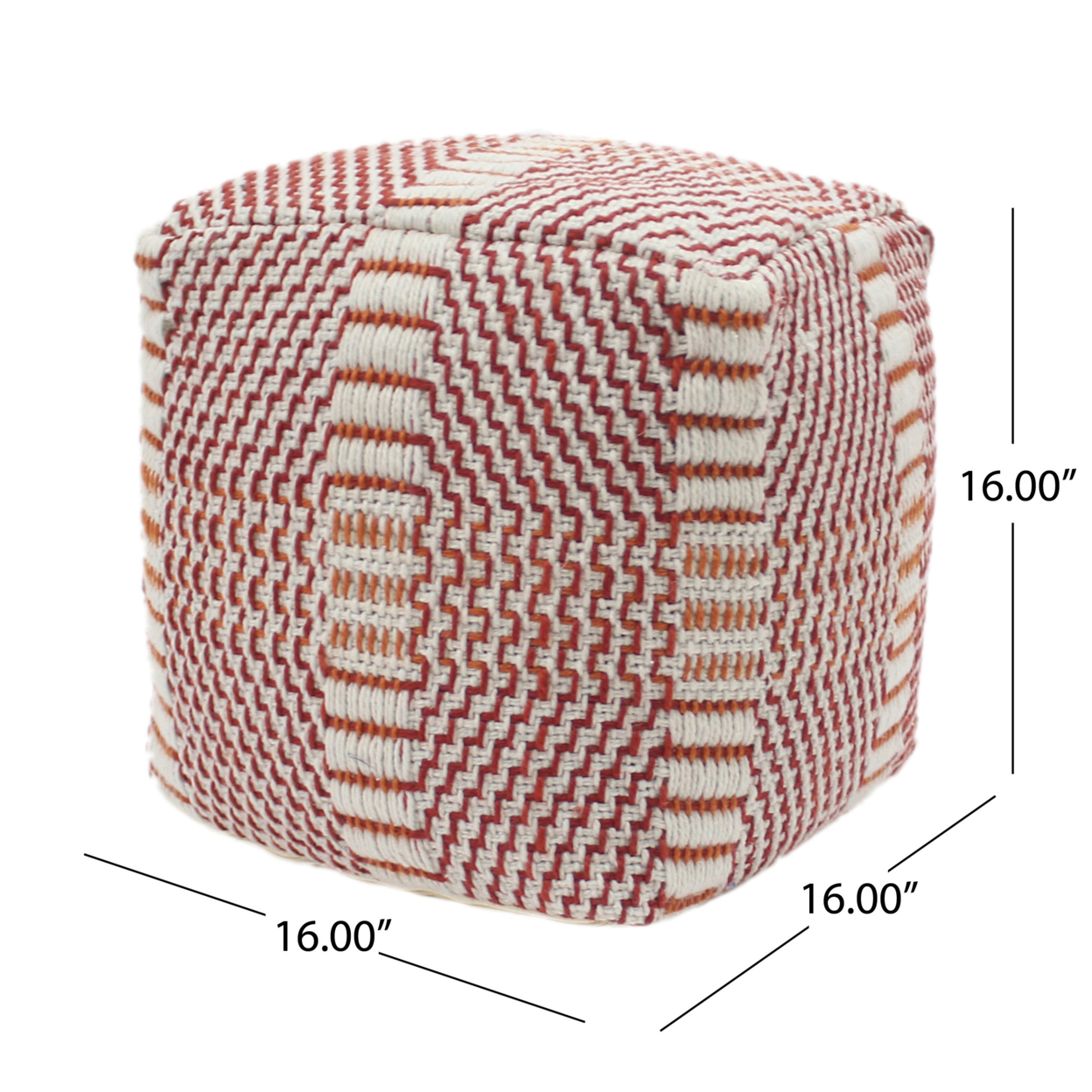 Dexter Bay Outdoor Handcrafted Boho Water Resistant Cube Pouf, Red and Orange - image 3 of 5