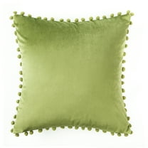 Phantoscope Christmas holiday Decorative Throw Pillow, Pom Pom Velvet Series pillow cover, 20" x 20", Green, 1 Pack