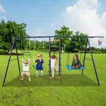 YIYADO Swing Set 6 in 1, with Climbing Ladder, Climbing Net, Hanging Rod, Hammock Swing, Belt Swing, Backyard Basketball Hoop