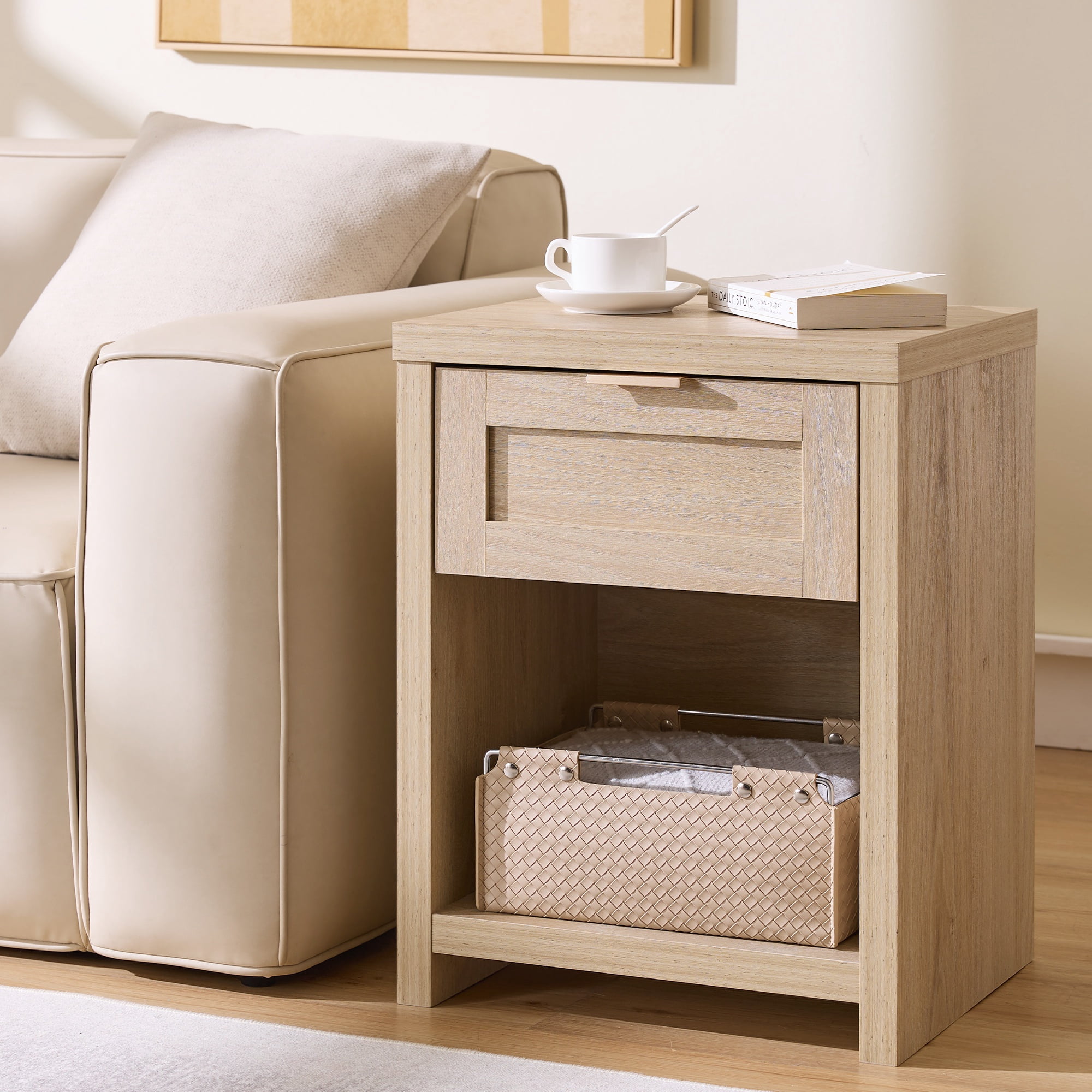 ARKANTOS Nightstand with Drawers Farmhouse Nightstand Set of 2 Light Oak