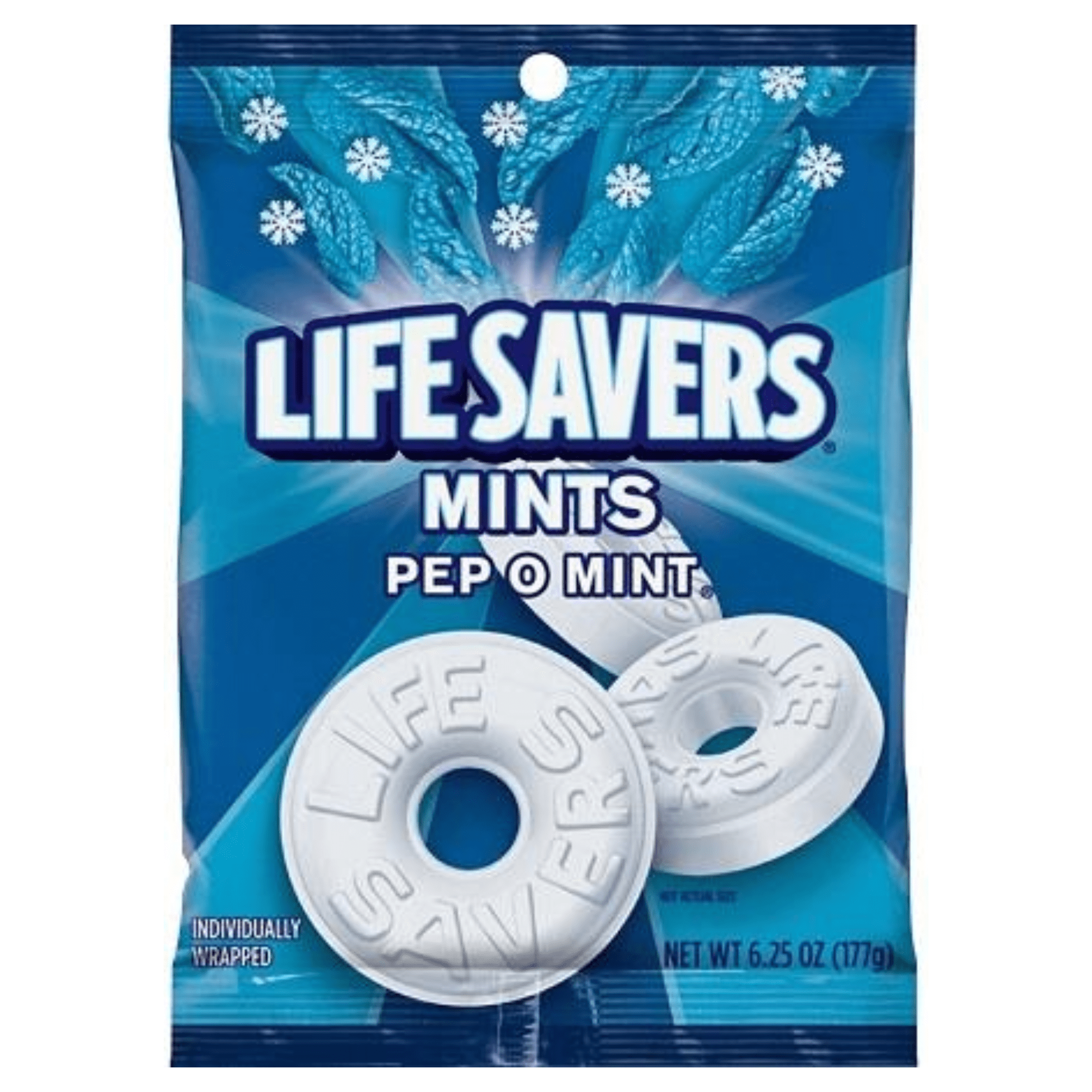 LIFE SAVERS PEP-O-MINT Bag 6.25 Ounce Fresh Individually Wrapped (Pack of 12 BOXED CASE) Great For Convenience Stores Retailers Or Just Stock Up.