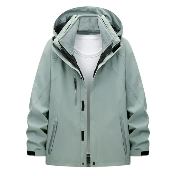 Levmjia Women's 3-in-1 Detachable Hooded Jacket 100% Polyester Twill Outdoor Windbreaker Color-Block Hiking Raincoat Waterproof Work-Style Parka Multi-Functional Zippered Coat S-3XL