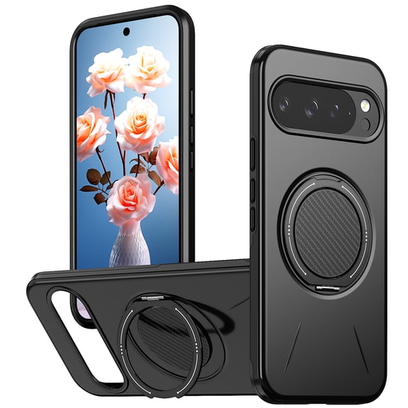 for Google Pixel 10a Case, PC   TPU Phone Cover, Compatible with MagSafe, Rotating Ring Kickstand, Ultra Slim Drop Protective Skin-Friendly Anti-Scratch Protective Phone Cover, Black
