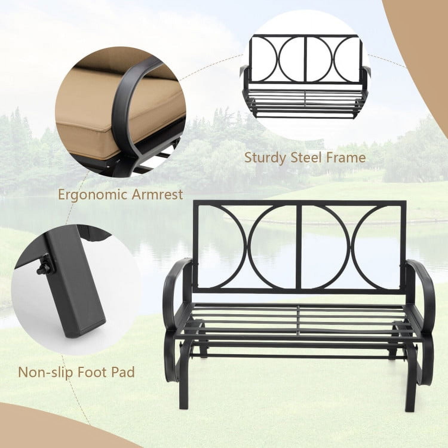 Aimee Lii Double Chair Outdoor with cushion, Patio Glider Bench, Porch, Backyard, Sturdy, Brown Aimee Lii Double Chair Outdoor with cushion, Patio Glider Bench, Porch, Backyard, Sturdy, Brown