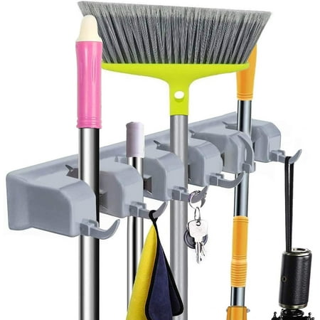

Mop Rack Garden Tool Organizer Wall Mount No-Slide Heavy Duty Indoors or Outdoors Multi-functional 5 Position with 6 Hooks (2Pack Gray)