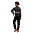 thumbnail image 7 of Aislor Girls Latin Jazz Modern Salsa Ballroom Dance Outfits Tassel Crop Tops with Fringe Pants Set Dancewear Black 8, 7 of 7