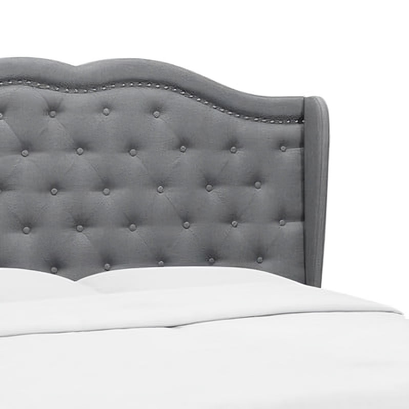 Home Design Aden King Upholstered Panel Bed Frame with Wingback Headboard, Button Tufted, Gray, Easy Assembly, for Adult Bedroom