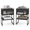 thumbnail image 1 of Costway 2 PCS Home Nightstand 3-Tier Storage Table with Door Open Shelf Heavy-duty Metal Frame Black, 1 of 8