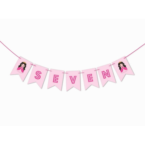 Inkdotpot Pre-StrungBirthday BannersI Am SevenBirthday Banner For Kids PrincessParty Supplies Baby Girls
