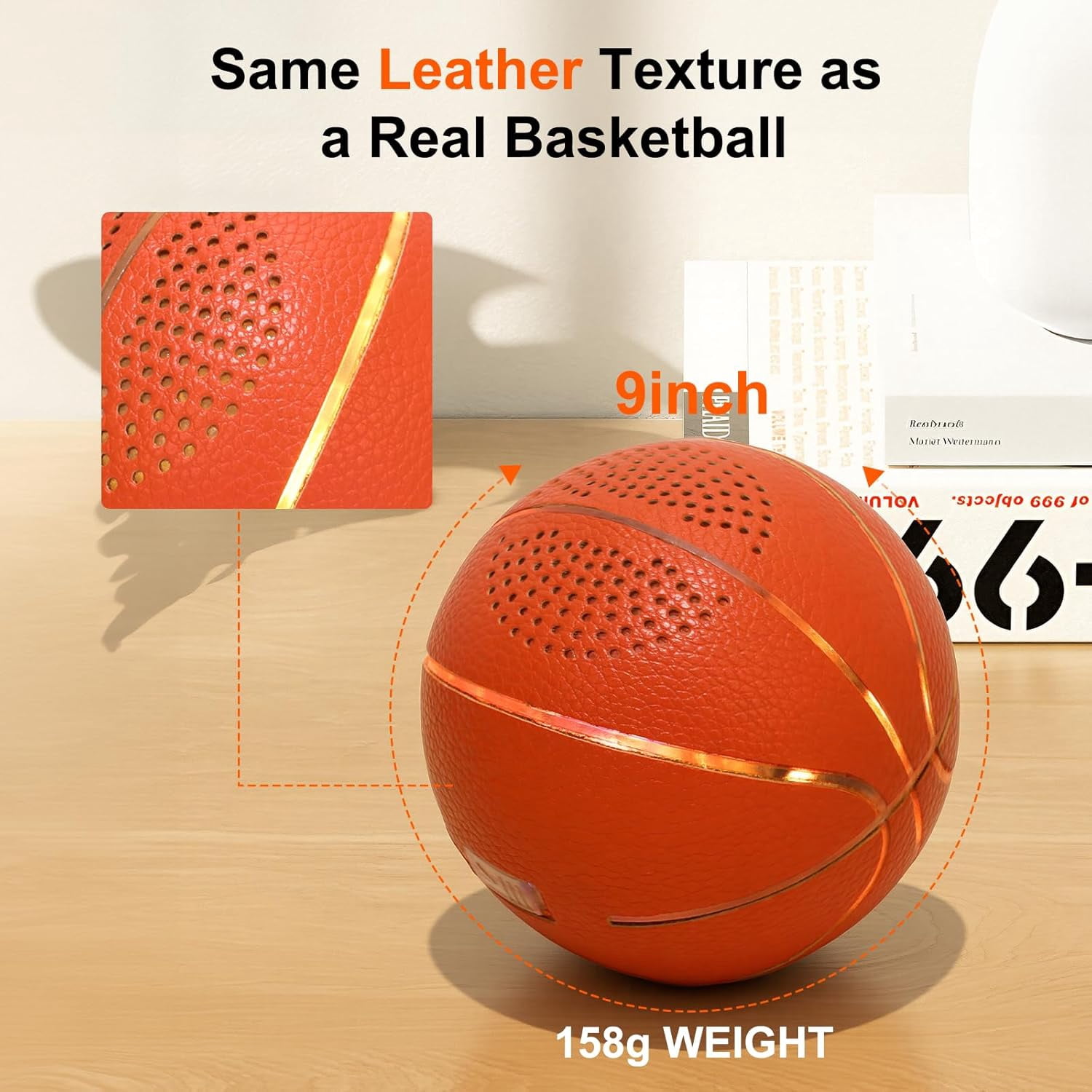 JISPOORT Glow in the Dark Leather Basketball with Bluetooth Speaker, Baseball Size