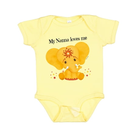 

Inktastic My Nanna Loves Me Yellow Elephant Stars Gift Baby Boy or Baby Girl Bodysuit