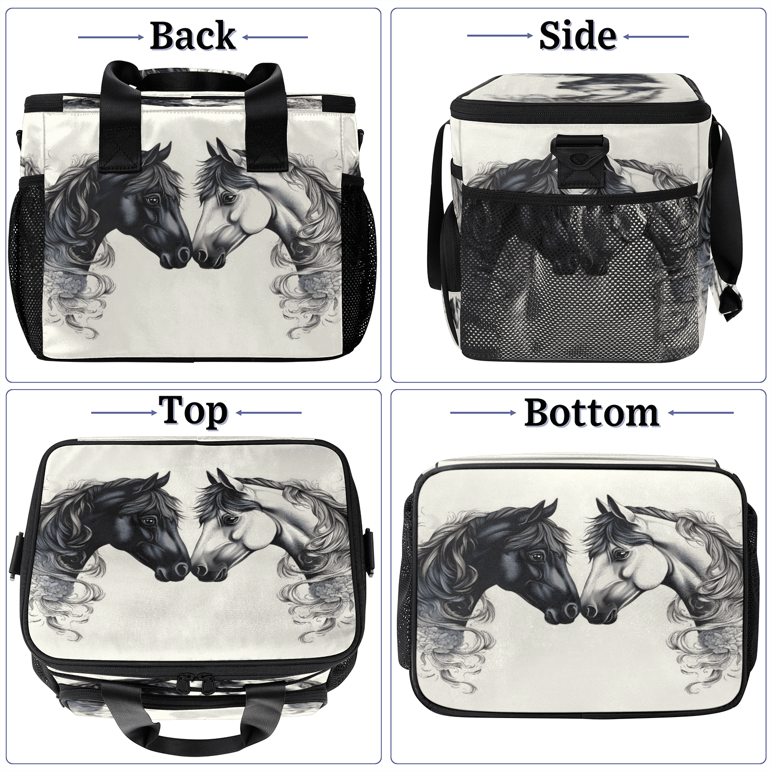 Herdesigns Horse Vintage Large Lunch Box for Adults Women Men with Adjustable Shoulder Strap, Insulated Reusable Lunch Bag Leakproof Cooler Tote Bag