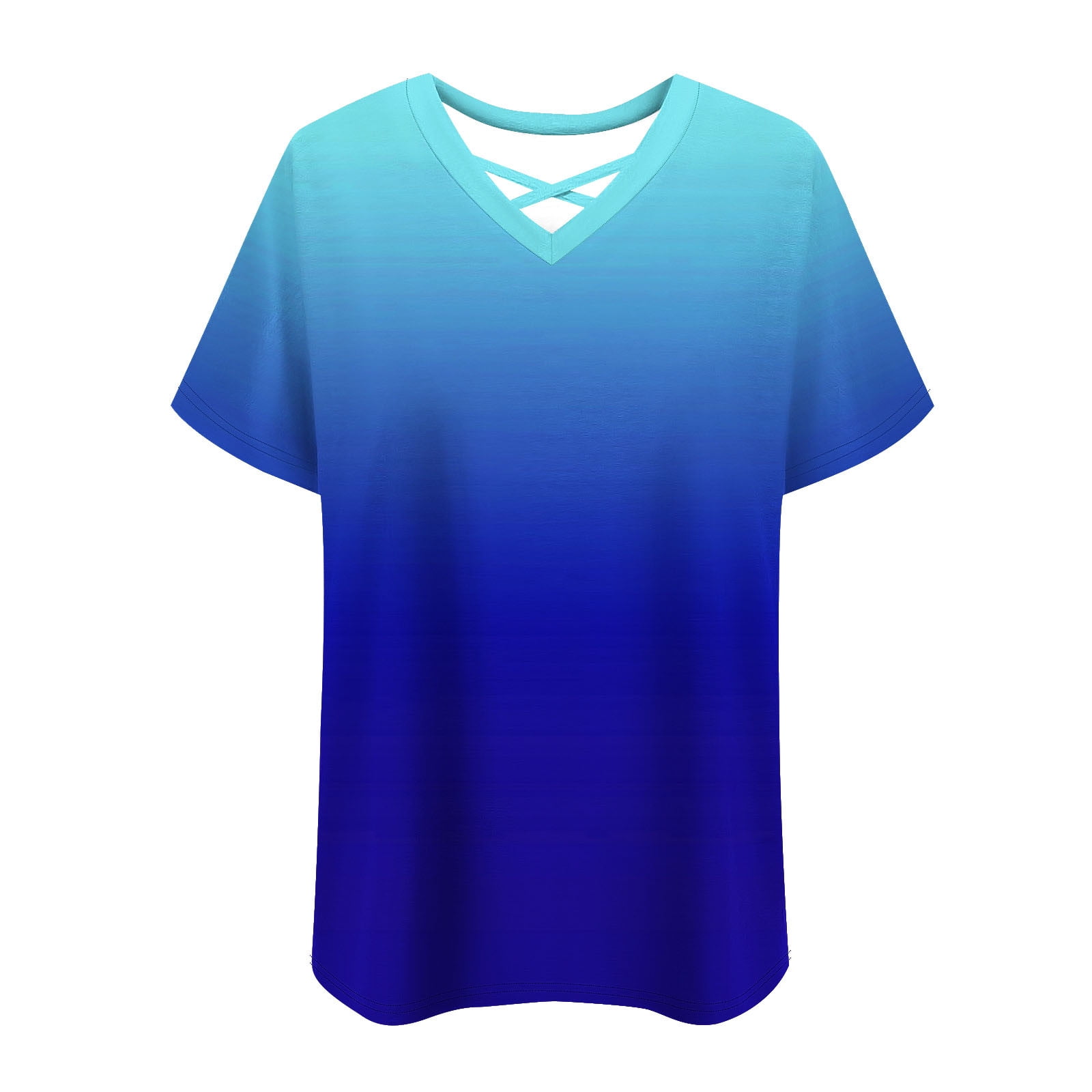 JGGSPWM Women's Plus Size Short Sleeve Criss Cross Neck Summer Trendy Dressy Casual Tunic Tops Tees Blouses Blue 2XL