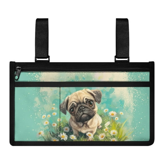 COEQINE Pug Daisy Wheelchair Armrest Side Hanging Storage Bag Wheelchair Bags to Hang on Side Wheelchair Armrest Accessories, Side Bags to Hang on Side for Adults