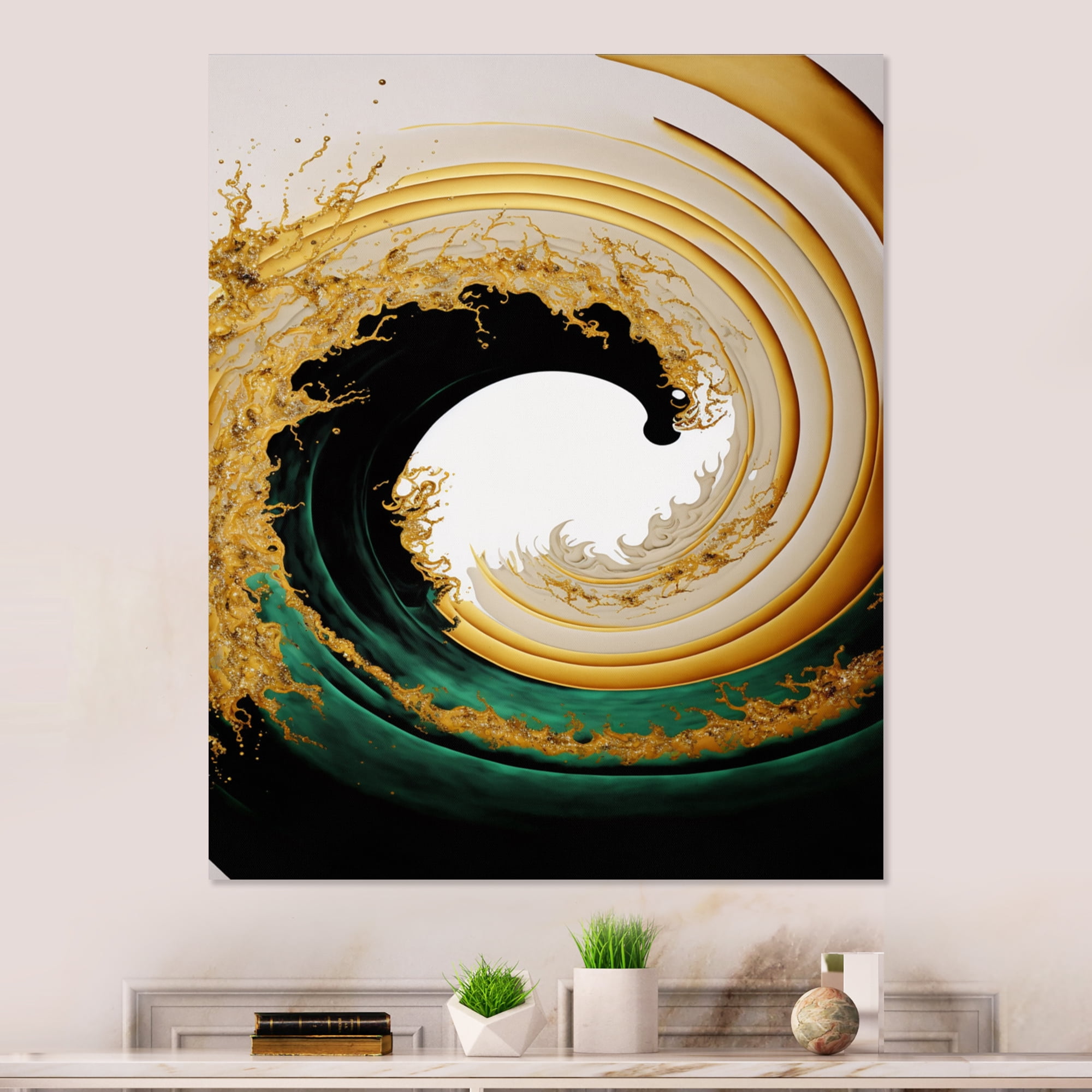 Designart Gold Watercolor Liquid Art Canvas Wall Art