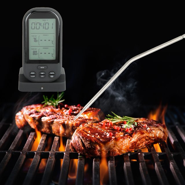 Termómetro para barbacoa Parrilla duradera Termómetro para carne Pantalla digital Barbacoa Sonda doble Cocina Termómetro para alimentos(Negro)
