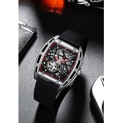 GUANQIN Men Japan Automatic Mechanical Luminous Tonneau Design Stainless Steel/Leather/Rubber Wrist Watch Skeleton Tourbillon Sapphire Crystal Waterproof Self-Winding Clock