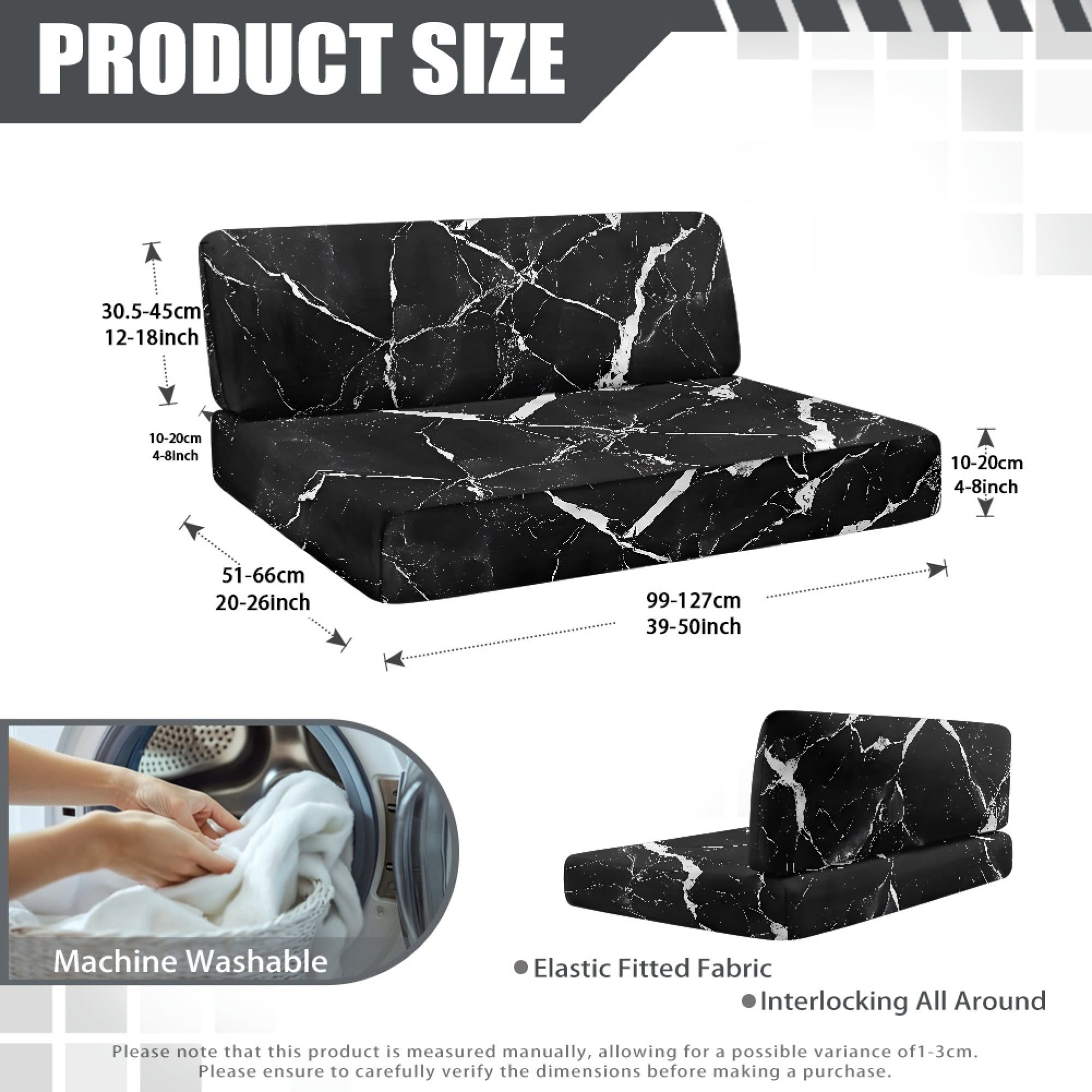 Yuyamidu Black Marble Print RV Dinette Cushion Covers Stretch RV Couch Cover Replacement for RV Camper Car Bench 1 Backrest Covers and 1 Bench Covers