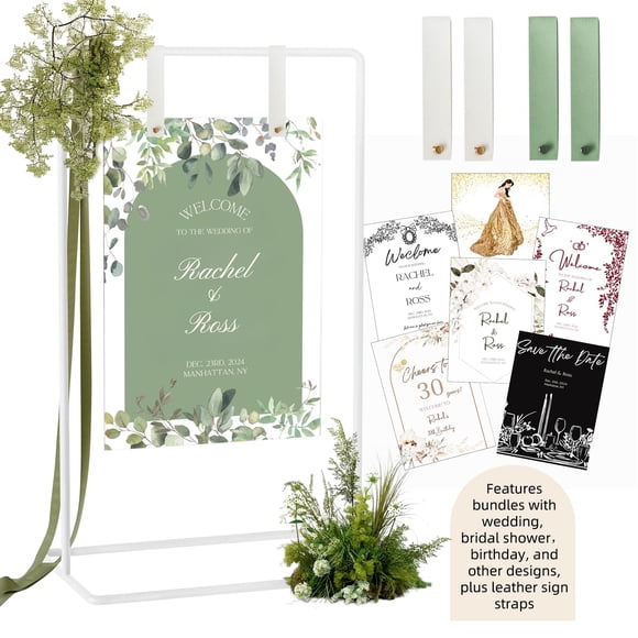 Soporte para letreros de boda Furosa, ajustable con paquete de diseño, blanco
