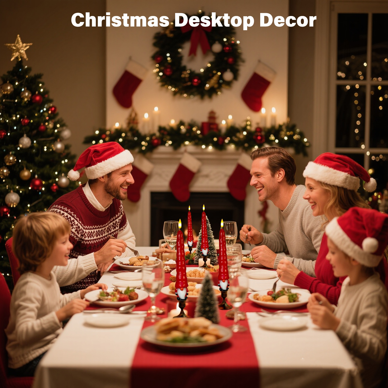 Christmas Flameless Candles, Flickering Santa Claus Taper Candles with Remote & Timer, Dimmable LED Candles Battery Operated, Real Wax Electric Candle Sticks for Tabletop Fireplace Christmas Decor
