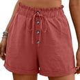 thumbnail image 1 of Pantalones Elásticos de Cintura para las Mujeres Bolsillo de Empalme de Encaje Pantalones Cortos Cómodos Casuales para las Mujeres Moda de Verano Primavera Y Verano, 1 of 2