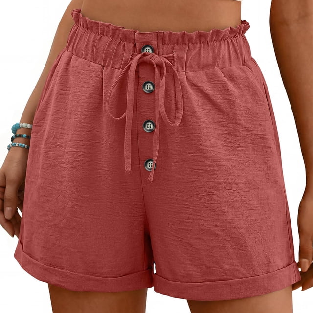 Pantalones Elásticos de Cintura para las Mujeres Bolsillo de Empalme de Encaje Pantalones Cortos Cómodos Casuales para las Mujeres Moda de Verano Primavera Y Verano