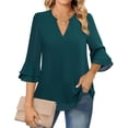 thumbnail image 5 of VEKDONE Womens Tops Dressy Casual 3/4 Tiered Bell Sleeve Blouses Double Layered Chiffon Work Tunic Shirts Lightweight Breathable V-Neck Shirt, 5 of 5