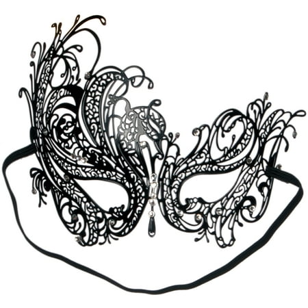 Loftus Sultry Jewel Metal Masquerade Laser Cut Half Mask, One-Size, Black