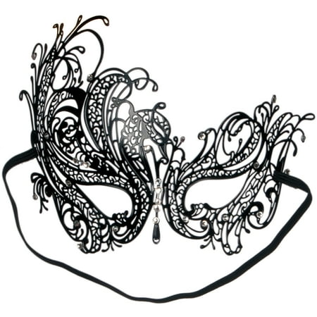 Mask Cut Out - Loftus Sultry Jewel Metal Masquerade Laser Cut Half Mask, One-Size, Black
