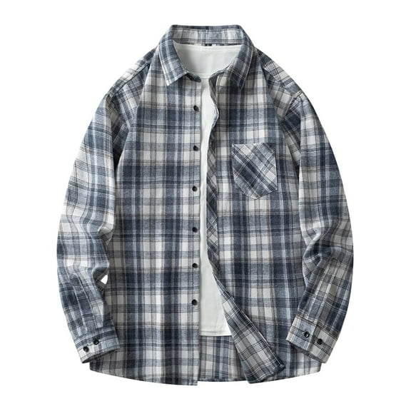 Men's Shirts 2025 Fall Winter Long Sleeve Retro Plaid Shirt Jacket Button Down Loose Casual Mens Shirt Black L