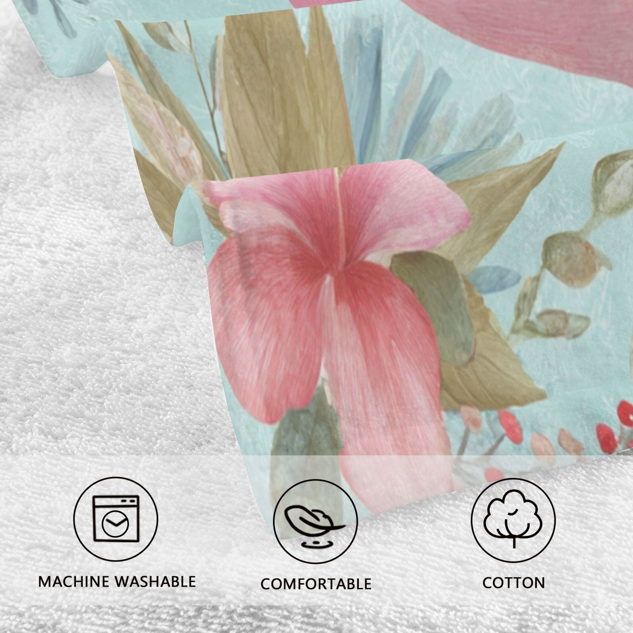 2 Pieces of Cotton Towel Face Towel Set Hand Towel Bath Towel Cotton Bath Towel Sets Pink Flamingo
