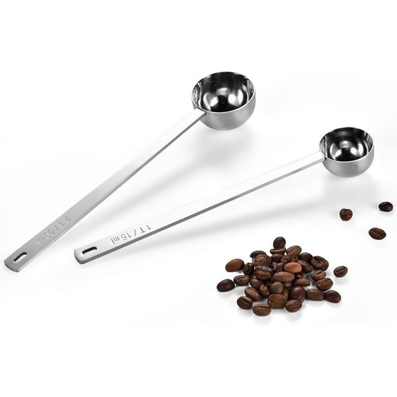 U-Taste Coffee Scoop 1 & 2 Tablespoon: 18/8 Stainless Steel Measuring Scooper for Ground Coffee, Bean, Powder, Espresso, 6.9in Long Handle Metal Meaure Spoon for Canister, Jar (15ml 30ml, Silver)