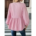 thumbnail image 4 of Womens Lace Up Tie Font Y2k Tops Puff Sleeve V Neck Blouse Loose Fit Summer Cute Clothes Peach M, 4 of 6